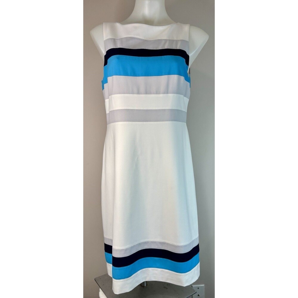 White House Black Market Colorblock Sheath Dress Black White Gray Teal EUC Sz 8